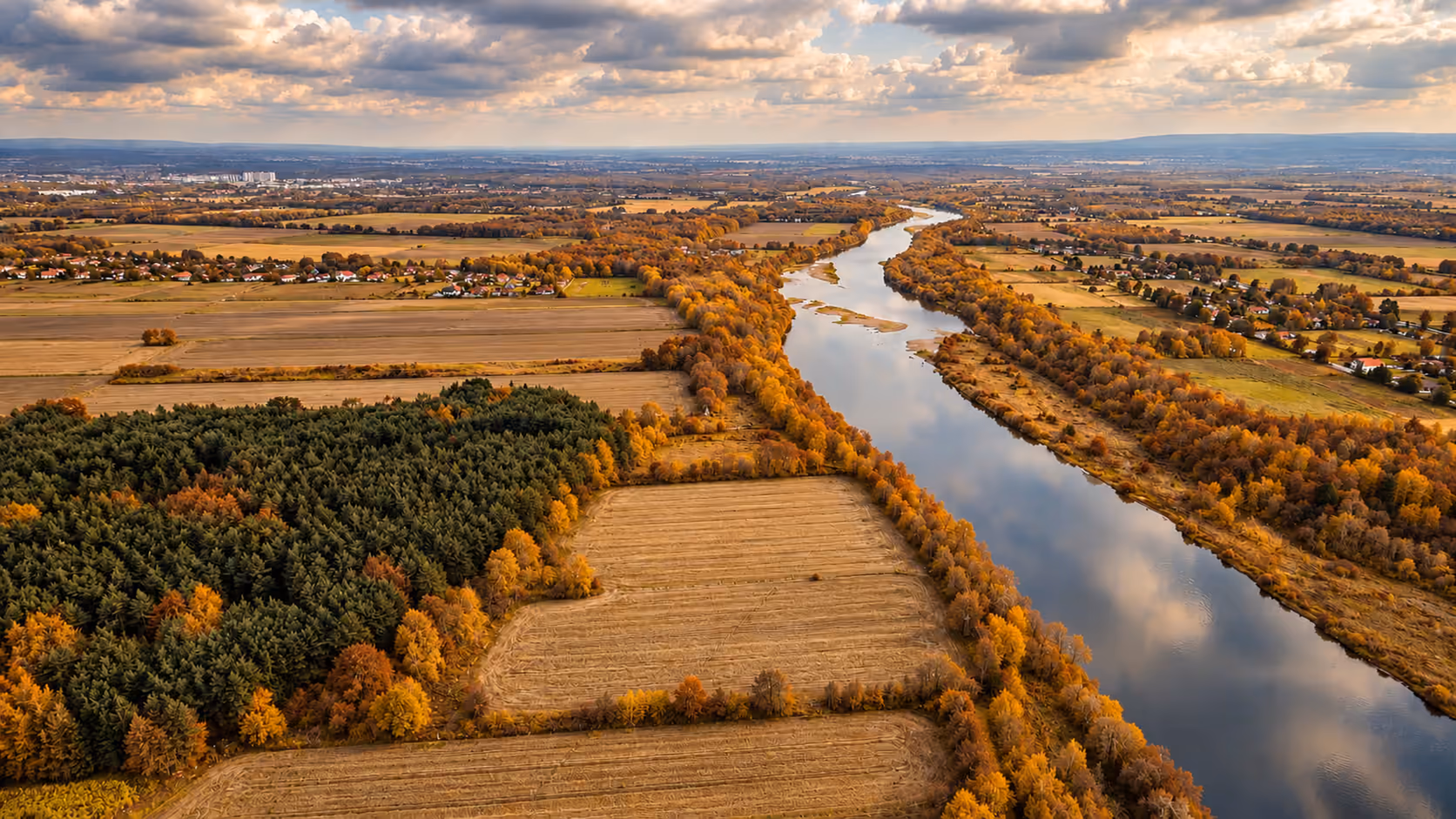 Wisła, pola zbożowe i lasy sosnowe na obrzeżach Krakowa